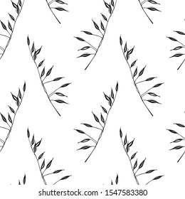 Vector seamless pattern with hand drawn meadow grass. Beautiful floral design elements, perfect for prints and patterns