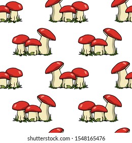 Vector seamless pattern with hand drawn wild mushrooms. Ink drawing, beautiful food design elements.