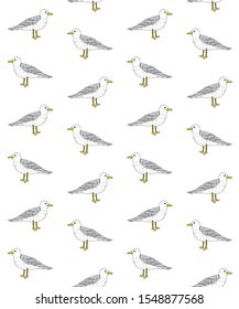 Vector seamless pattern of hand drawn colored sketch sea gull isolated on white background