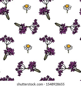 Vector seamless pattern with hand drawn wildflower twigs. Beautiful ink drawing, vintage style.