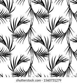 Vector seamless pattern with hand drawn palm leaves. Graceful plants, beautiful ink drawing. Perfect for prints and patterns