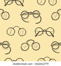 Vector seamless pattern with hand drawn vintage glasses. Beautiful design elements, perfect for prints and pattern. Vector hand drawn illustration.