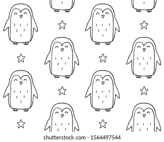 Vector seamless pattern of hand drawn doodle sketch penguin isolated on white background 