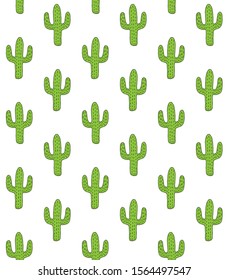 Vector seamless pattern of hand drawn doodle sketch green cactus isolated on white background