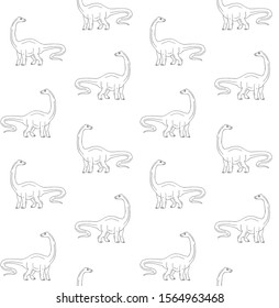 Vector seamless pattern of hand drawn sketch diplodocus brachiosaurus dinosaur isolated on white background