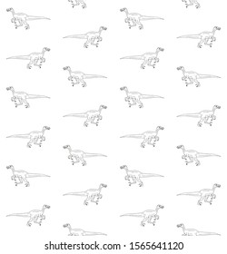 Vector seamless pattern of hand drawn doodle sketch velociraptor dinosaur isolated on white background