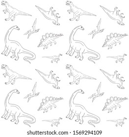 Vector seamless pattern of hand drawn doodle sketch dinosaurs isolated on white background