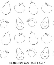 Vector seamless pattern of hand drawn doodle sketch different fruit isolated on white background