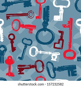 Vector seamless pattern with hand drawn keys collection (old and new)