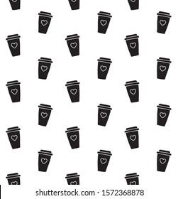 Vector seamless pattern of hand drawn doodle sketch black take away coffee isolated on white background