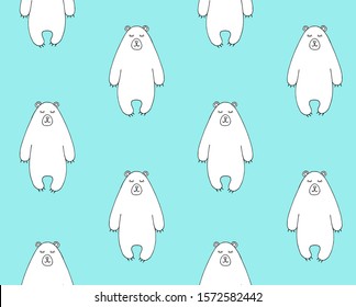 Vector seamless pattern of hand drawn doodle sketch white polar bear isolated on blue background