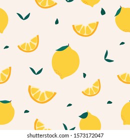 Vector seamless pattern with hand drawn lemons  isolated on white. Cute fruit background.