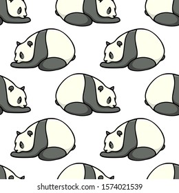Vector seamless pattern with hand drawn resting pandas. Ink drawing, beautiful animal design elements. Perfect for prints and patterns