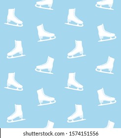 Vector seamless pattern of hand drawn doodle sketch ice skate isolated on blue background