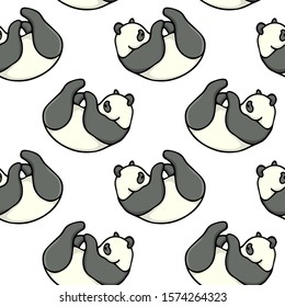 Vector seamless pattern with hand drawn playful pandas. Ink drawing, beautiful animal design elements. Perfect for prints and patterns