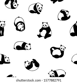 Vector seamless pattern with hand drawn sweet pandas. Ink drawing, beautiful animal design elements. Perfect for prints and patterns