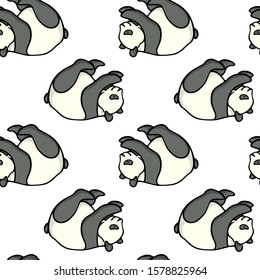 Vector seamless pattern with hand drawn sweet pandas. Ink drawing, beautiful animal design elements. Perfect for prints and patterns