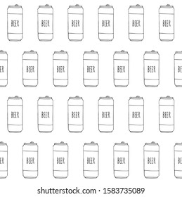Vector seamless pattern of hand drawn sketch doodle beer can isolated on white background