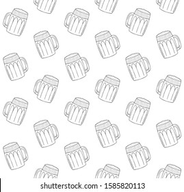 Vector seamless pattern of hand drawn doodle sketch beer glasses isolated on white background