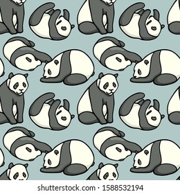 Vector seamless pattern with hand drawn resting pandas. Ink drawing, beautiful animal design elements. Perfect for prints and patterns