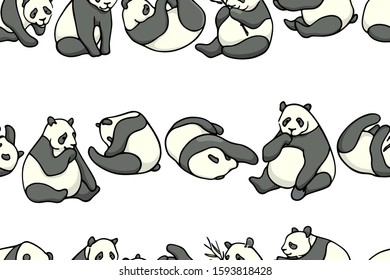 Vector seamless pattern with hand drawn sleeping pandas. Ink drawing, beautiful animal design elements. Perfect for prints and patterns