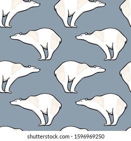 Vector seamless pattern with hand drawn sitting polar bears. Beautiful ink drawing, animal illustration. Perfect for prints and patterns