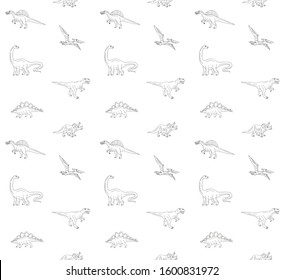 Vector seamless pattern of hand drawn doodle sketch different dinosaur isolated on white background