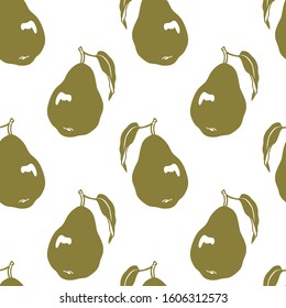 Vector seamless pattern with hand drawn ripe yellow pears. Ink drawing, graphic style, beautiful food design elements. Perfect for prints and patterns