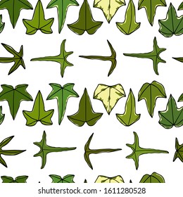 Vector seamless pattern with hand drawn English ivy leaves. Beautiful floral design elements. Perfect for prints and patterns