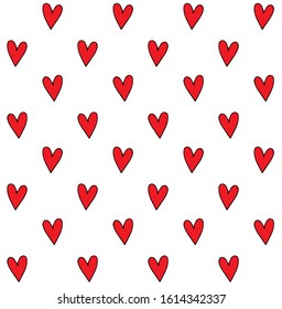 Vector seamless pattern of hand drawn doodle sketch red hearts isolated on white background