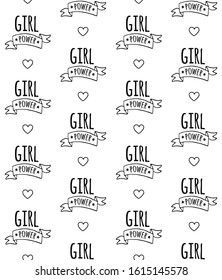 Vector seamless pattern of hand drawn doodle sketch girl power lettering sign isolated on white background