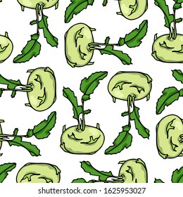 Vector seamless pattern with hand drawn ripe kohlrabi. Beautiful food design elements, ink drawing. Perfect for prints and patterns
