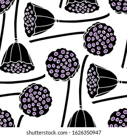 Vector seamless pattern with hand drawn lotus seed pods. Beautiful floral design elements, ink drawing, perfect for prints and patterns