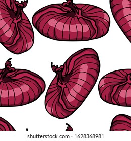 Vector seamless pattern with hand drawn red onion bulbs. Beautiful food design elements, ink drawing, perfect for prints and patterns