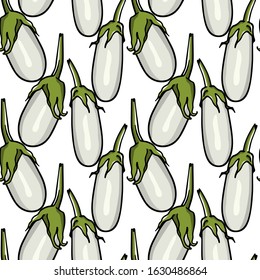 Vector seamless pattern with hand drawn ripe white eggplants. Cool vegetable pattern, perfect for prints and patterns