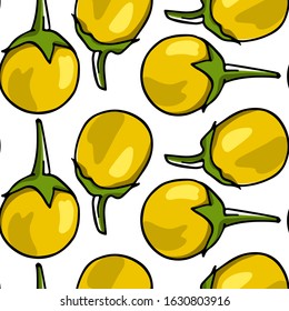Vector seamless pattern with hand drawn ripe Yellow eggplants. Cool vegetable pattern, perfect for prints and patterns
