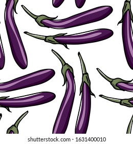 Vector seamless pattern with hand drawn ripe Japanese eggplants. Cool vegetable pattern, perfect for prints and patterns