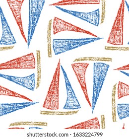 Vector seamless pattern with hand drawn sailing ships. Hand drawn with chalk sailing boats. Beautiful design elements, perfect for nursery.