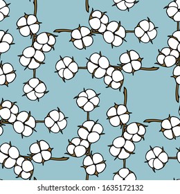 Vector seamless pattern with hand drawn cotton flowers. Beautiful floral design, ink drawing. Perfect for prints and patterns