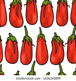 Vector seamless pattern with hand drawn ripe Red Moroccan aubergines. Cool vegetable design elements, perfect for prints and patterns