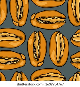 Vector seamless pattern with hand drawn traditional German wheat buns. Ink drawing, graphic style. Beautiful food design elements.