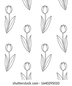 Vector seamless pattern of hand drawn doodle sketch tulip flower isolated on white background
