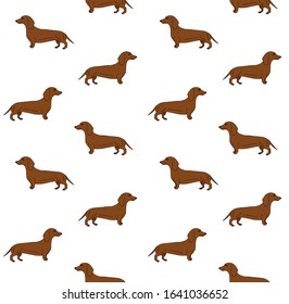 Vector seamless pattern of hand drawn doodle sketch brown dachshund dog isolated on white background