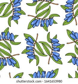 Vector seamless pattern with hand drawn honeysuckle twigs. Beautiful floral design elements, perfect for prints and patterns