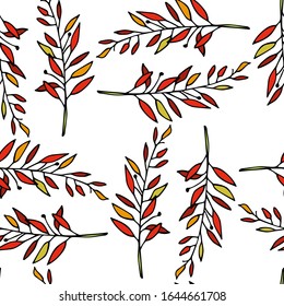 Vector seamless pattern with hand drawn autumn leaves on white background. Ink drawing, graphic style, beautiful floral design elements. Perfect for prints and patterns