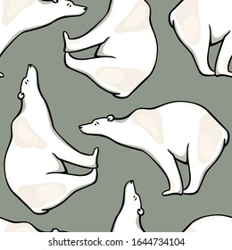 Vector seamless pattern with hand drawn sitting polar bears. Beautiful ink drawing, animal illustration. Perfect for prints and patterns