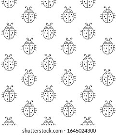 Vector seamless pattern of hand drawn doodle sketch ladybug isolated on white background
