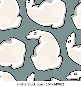 Vector seamless pattern with hand drawn sitting polar bears. Beautiful ink drawing, animal illustration. Perfect for prints and patterns