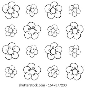 Vector seamless pattern of hand drawn doodle sketch black flowers isolated on white background