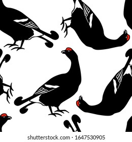 Vector seamless pattern with hand drawn black grouse. Beautiful design elements, perfect for prints and patterns